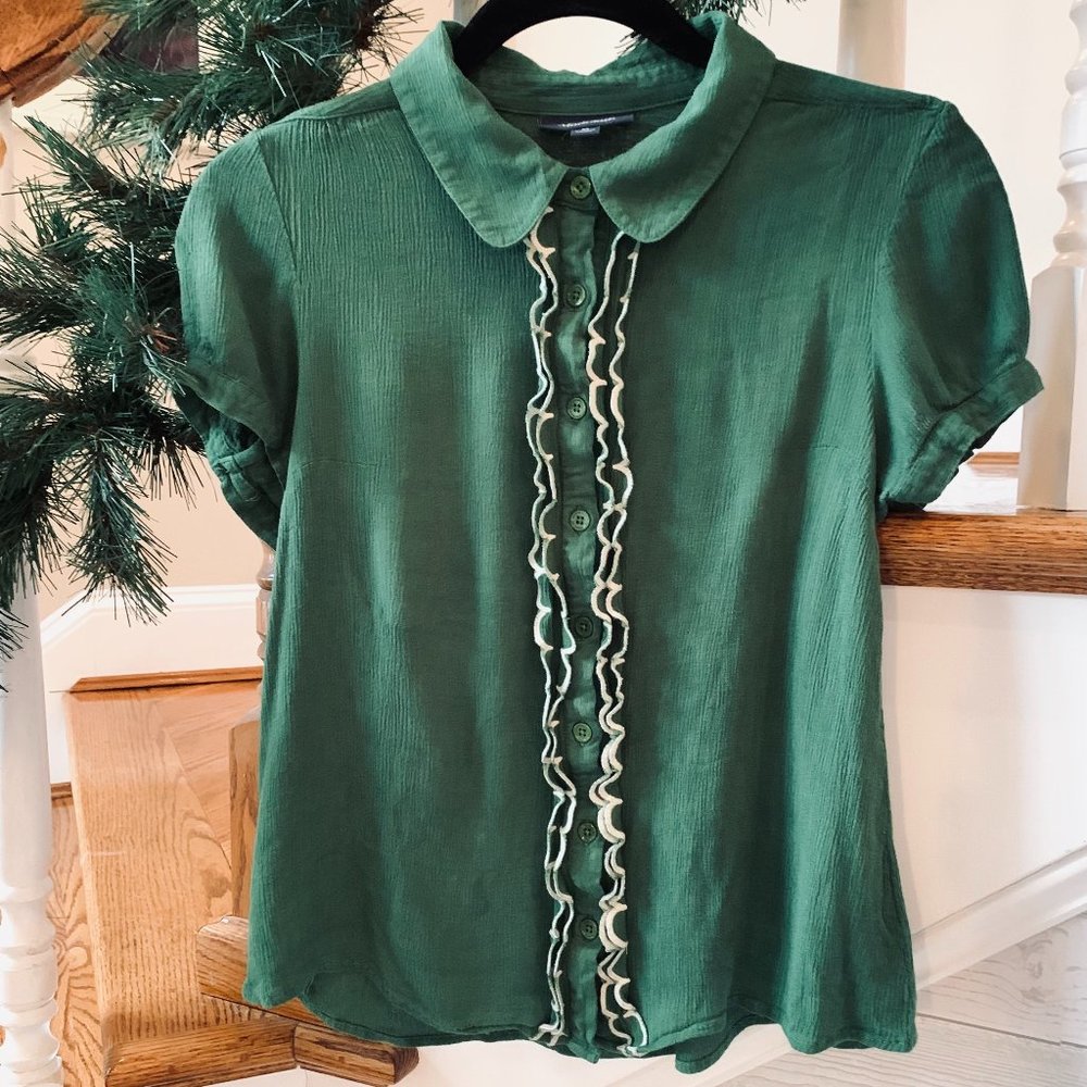 Green Ruffled Button Down Blouse